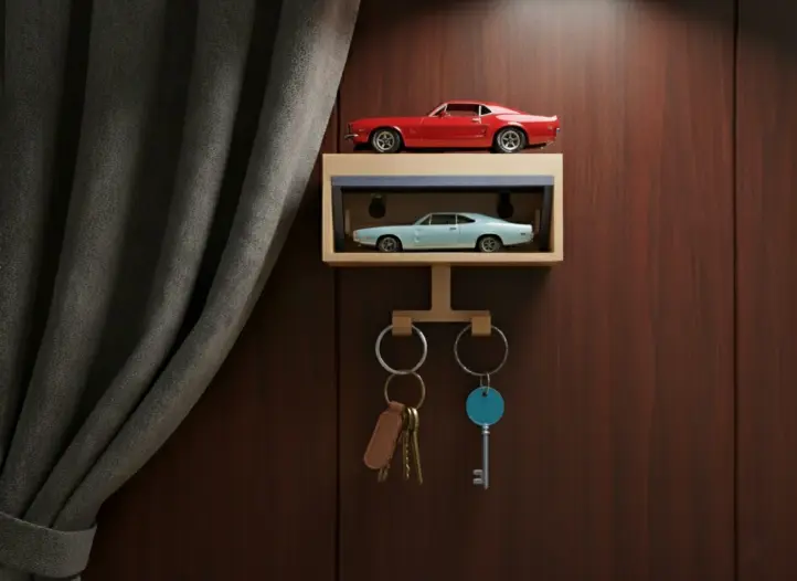 Car Garage | Key Hanger | 1:64 Die Cast Car (Black & Blue)